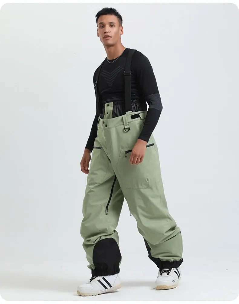 Men Basic Ski Bibs Winter Warm One-piece Snow Pants 