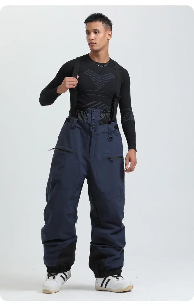 Men Basic Ski Bibs Winter Warm One-piece Snow Pants 