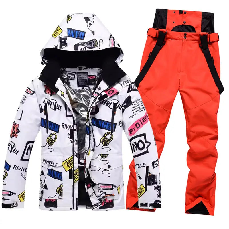 Men Graffiti Graphic Ski Jacket & Pants Set 