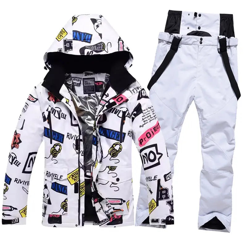 Men Graffiti Graphic Ski Jacket & Pants Set 