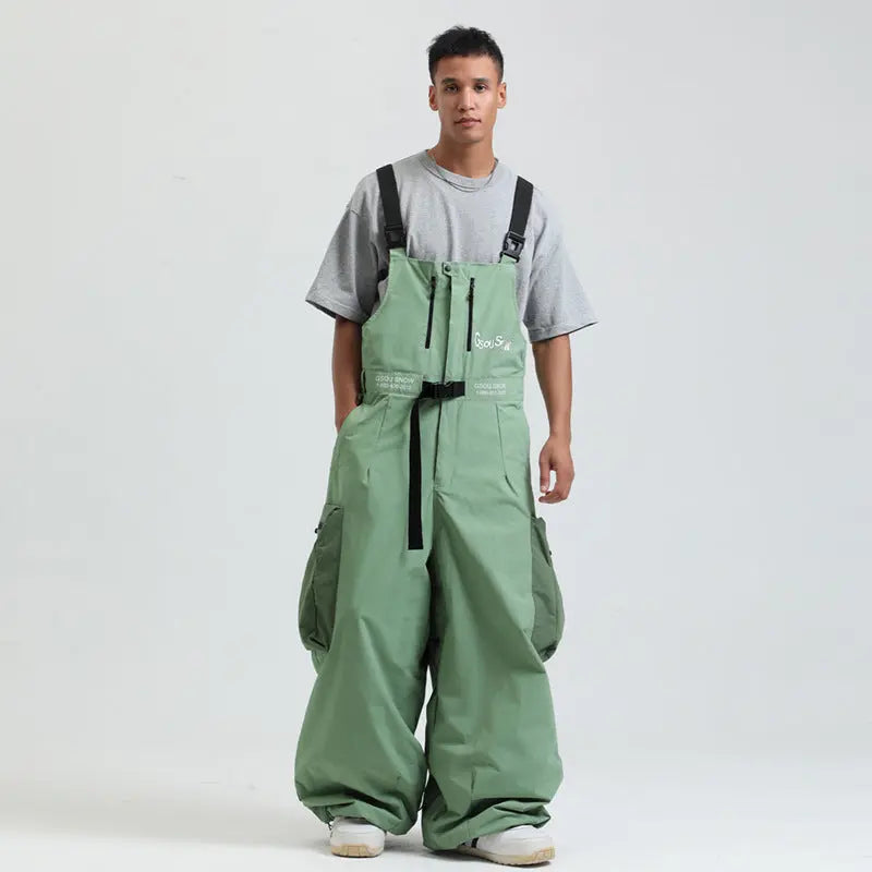 Men Unique Baggy Snowboard Bibs Trousers One-piece Ski Overalls Pants 