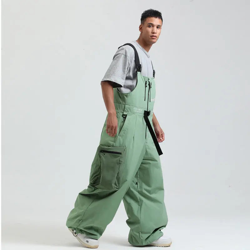 Men Unique Baggy Snowboard Bibs Trousers One-piece Ski Overalls Pants 