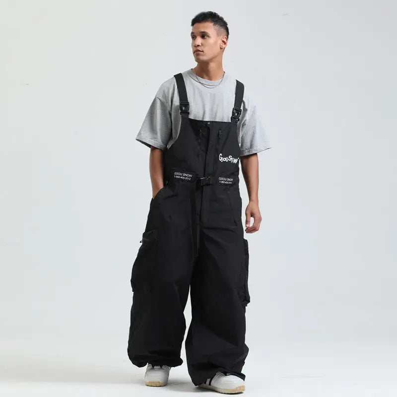 Men Unique Baggy Snowboard Bibs Trousers One-piece Ski Overalls Pants 