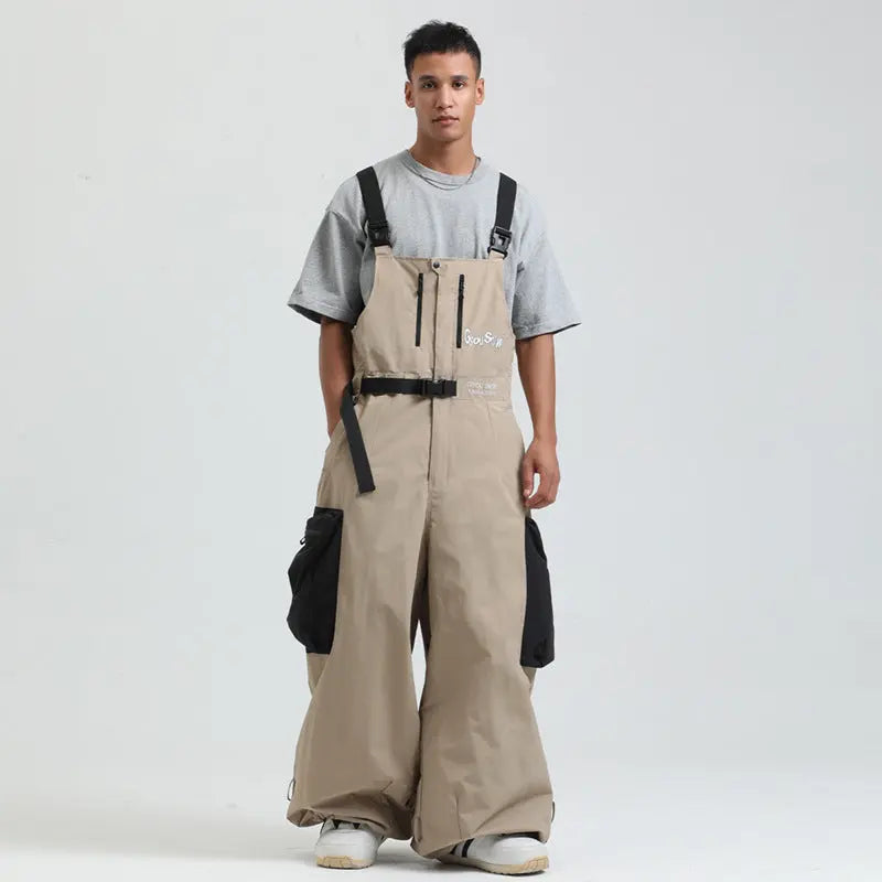 Men Unique Baggy Snowboard Bibs Trousers One-piece Ski Overalls Pants 