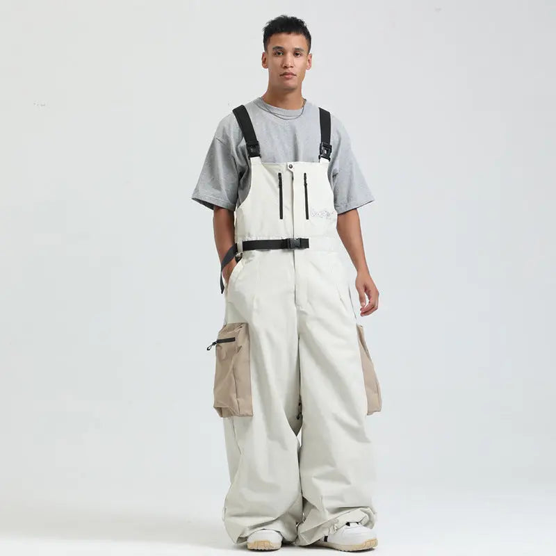 Men Unique Baggy Snowboard Bibs Trousers One-piece Ski Overalls Pants 