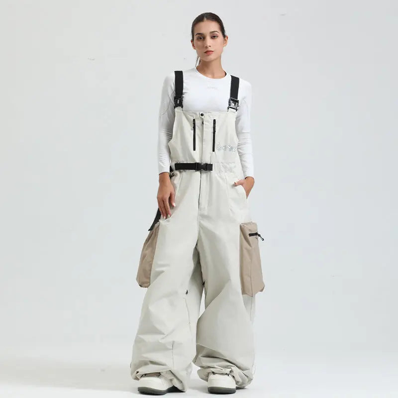 Men Unique Baggy Snowboard Bibs Trousers One-piece Ski Overalls Pants 