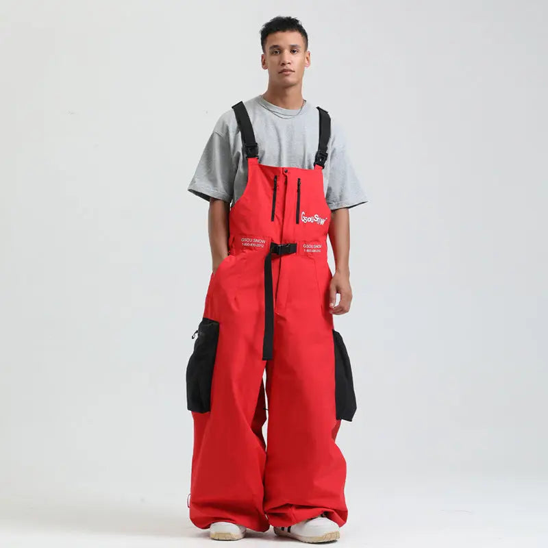 Men Unique Baggy Snowboard Bibs Trousers One-piece Ski Overalls Pants 