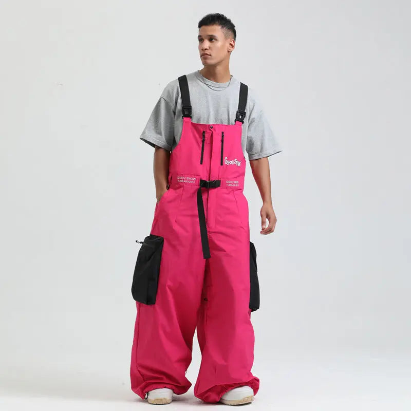 Men Unique Baggy Snowboard Bibs Trousers One-piece Ski Overalls Pants 