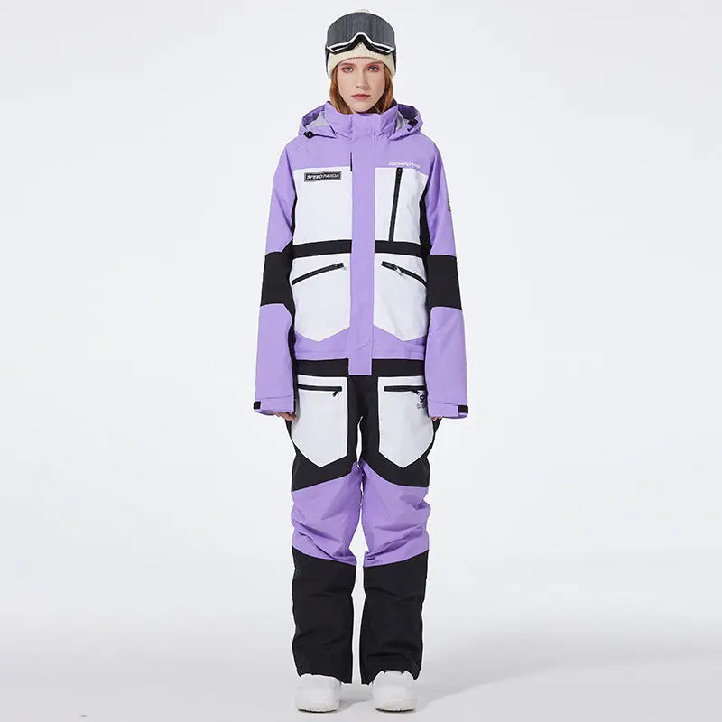 One-piece Ski Suit for Men & Women Patchwork Snowwear HOTIANSNOW