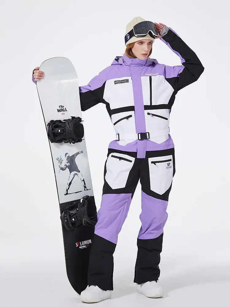 One-piece Ski Suit for Men & Women Patchwork Snowwear HOTIANSNOW