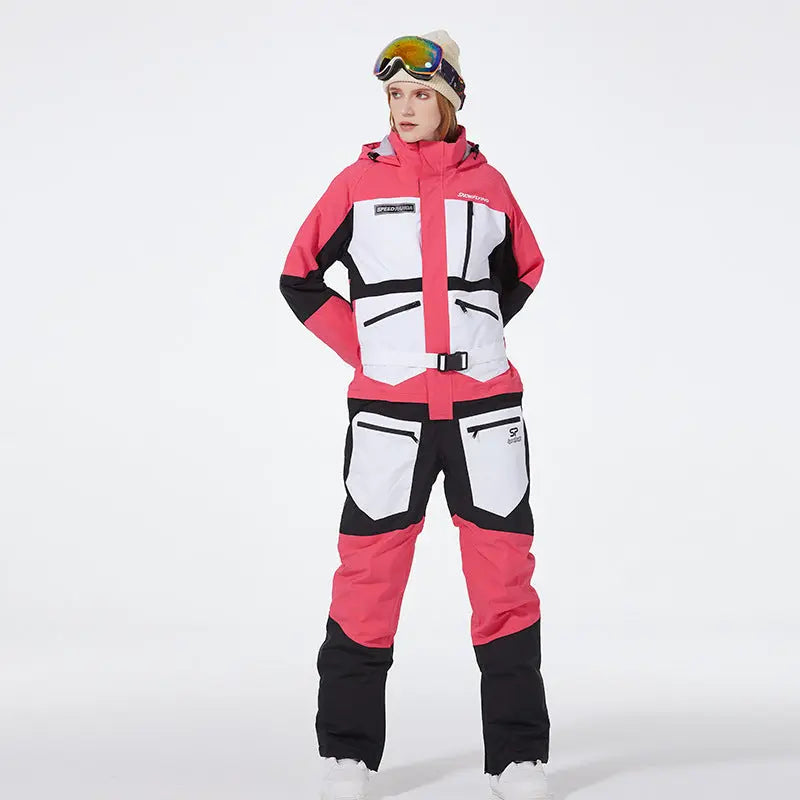 One-piece Ski Suit for Men & Women Patchwork Snowwear HOTIANSNOW