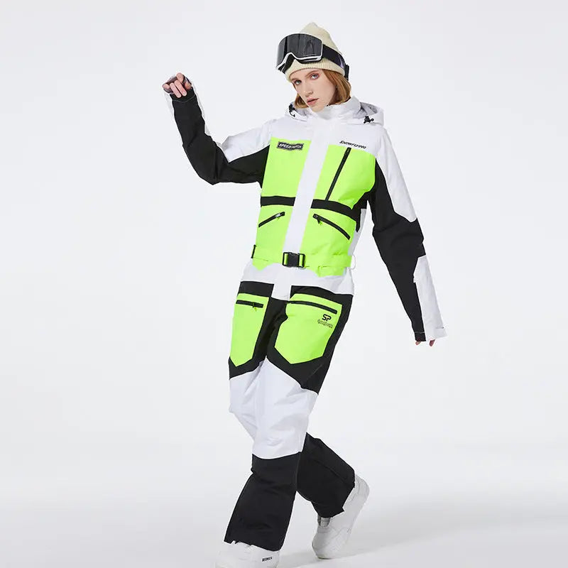 One-piece Ski Suit for Men & Women Patchwork Snowwear HOTIANSNOW