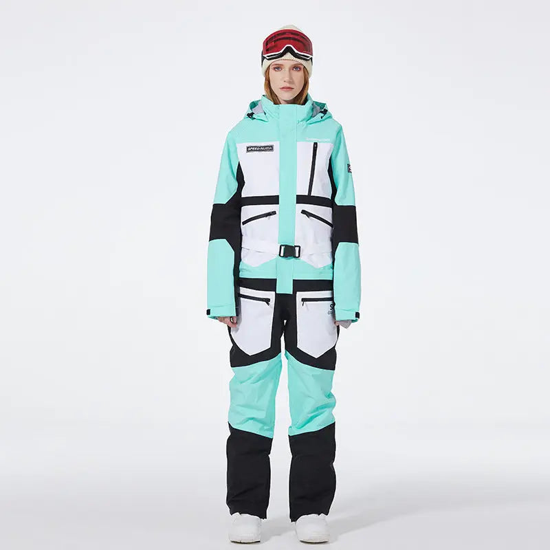 One-piece Ski Suit for Men & Women Patchwork Snowwear HOTIANSNOW