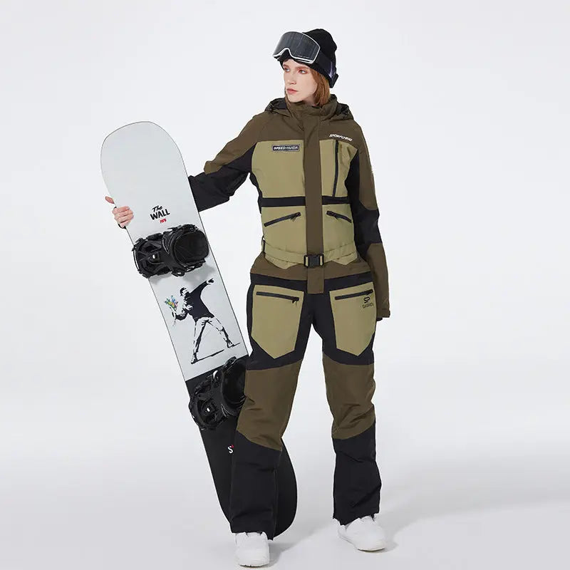 One-piece Ski Suit for Men & Women Patchwork Snowwear HOTIANSNOW