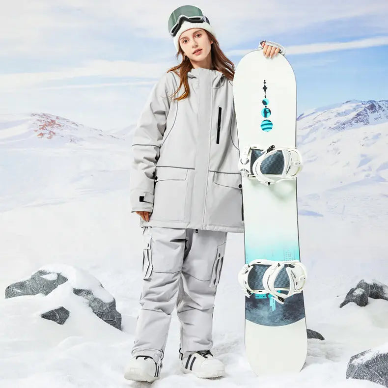 Retro Reflective Snowboard Suit Women Winter Ski Jacket & Pants Set 