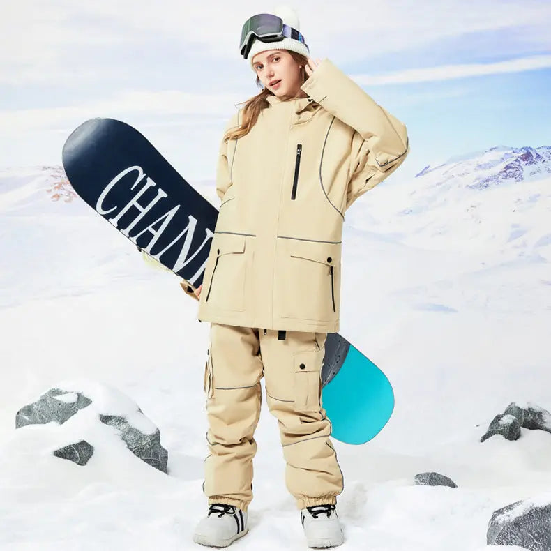 Retro Reflective Snowboard Suit Women Winter Ski Jacket & Pants Set 