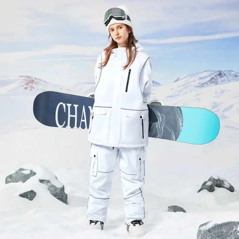 Retro Reflective Snowboard Suit Women Winter Ski Jacket & Pants Set 