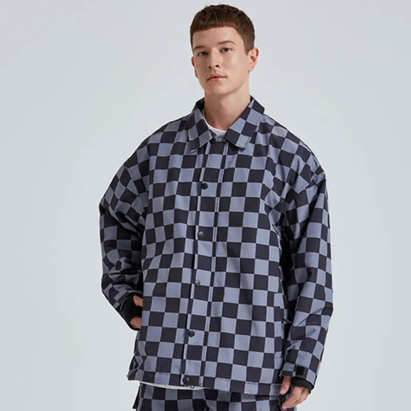 Stylish Checkerboard Ski Shirts Insulated Button-up Snow Coat HOTIANSNOW