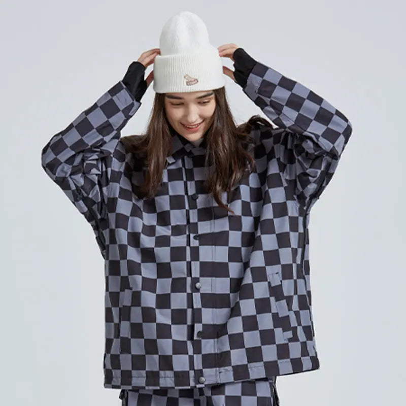 Stylish Checkerboard Ski Shirts Insulated Button-up Snow Coat HOTIANSNOW