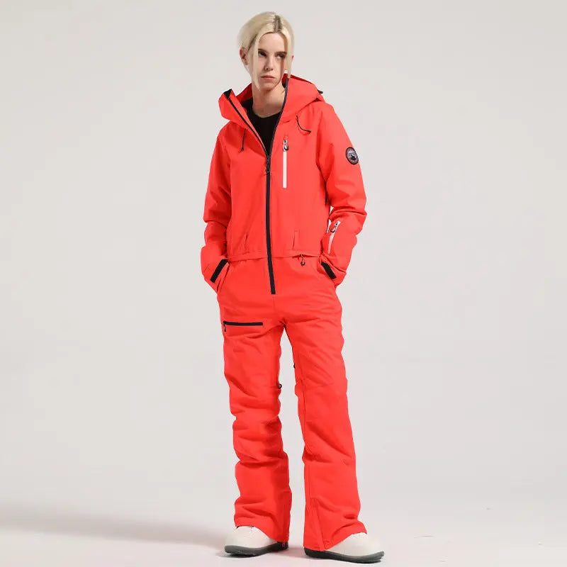 Stylish One-piece Ski Suits Slim Fit Zipper Closure Snowsuits 