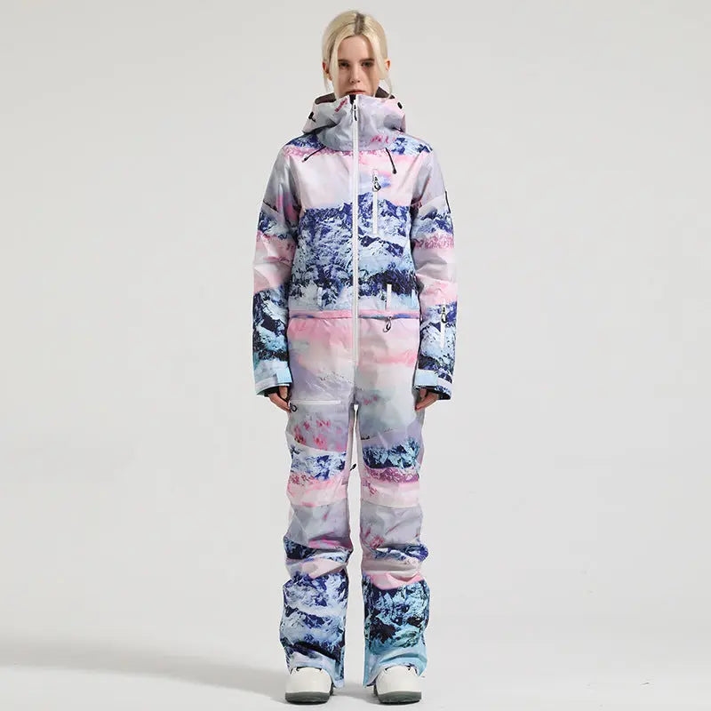 Stylish One-piece Ski Suits Slim Fit Zipper Closure Snowsuits 