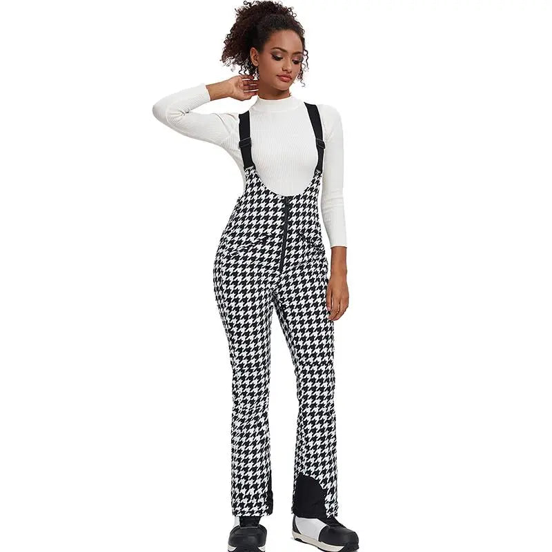 Unique Houndstooth One-piece Ski Jumpsuits Snowsuits 