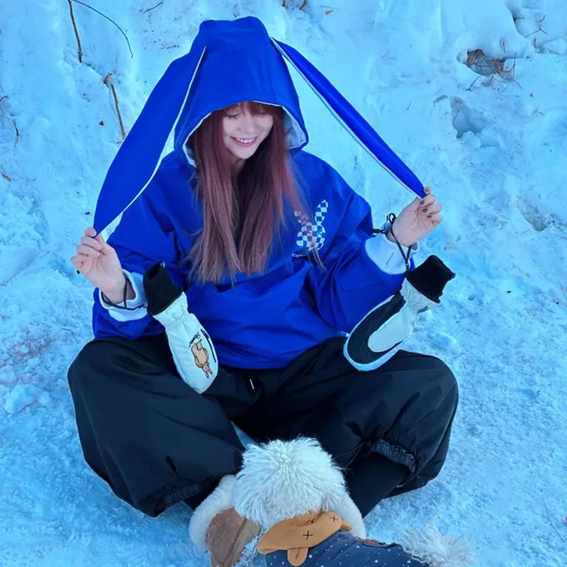 Unique Rabbit Fleece Hoodie for Snowboarding Skiing 