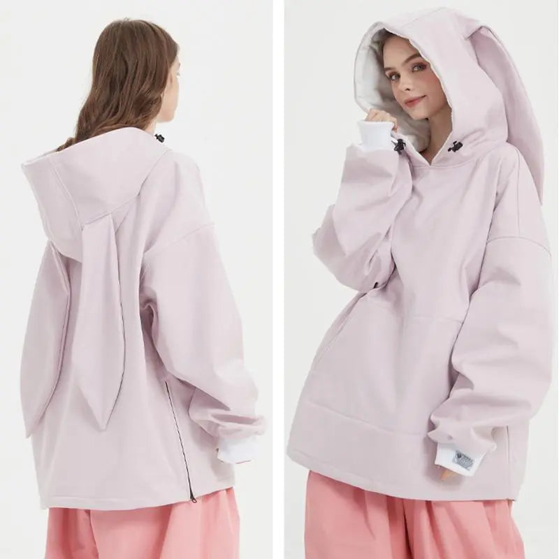 Unique Rabbit Fleece Hoodie for Snowboarding Skiing 