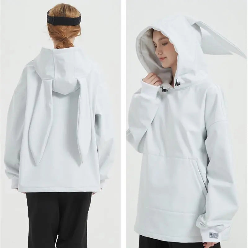 Unique Rabbit Fleece Hoodie for Snowboarding Skiing 