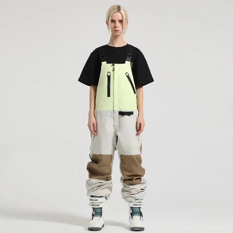 Unisex Colorblock Snowboard Bib Overalls Baggy Ski Pants 