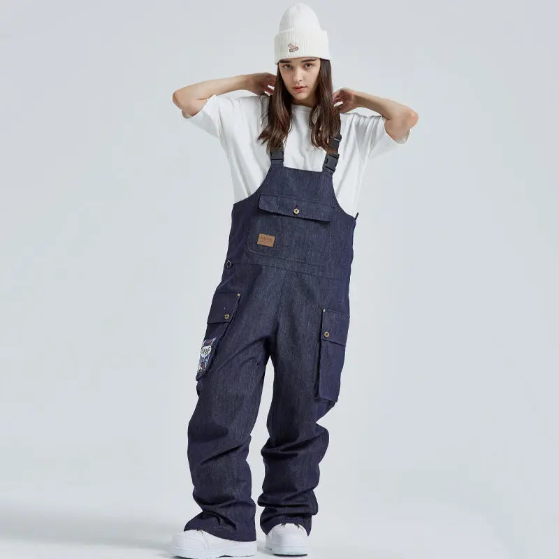 Unisex Denim Snow Bibs Pants HOTIANSNOW