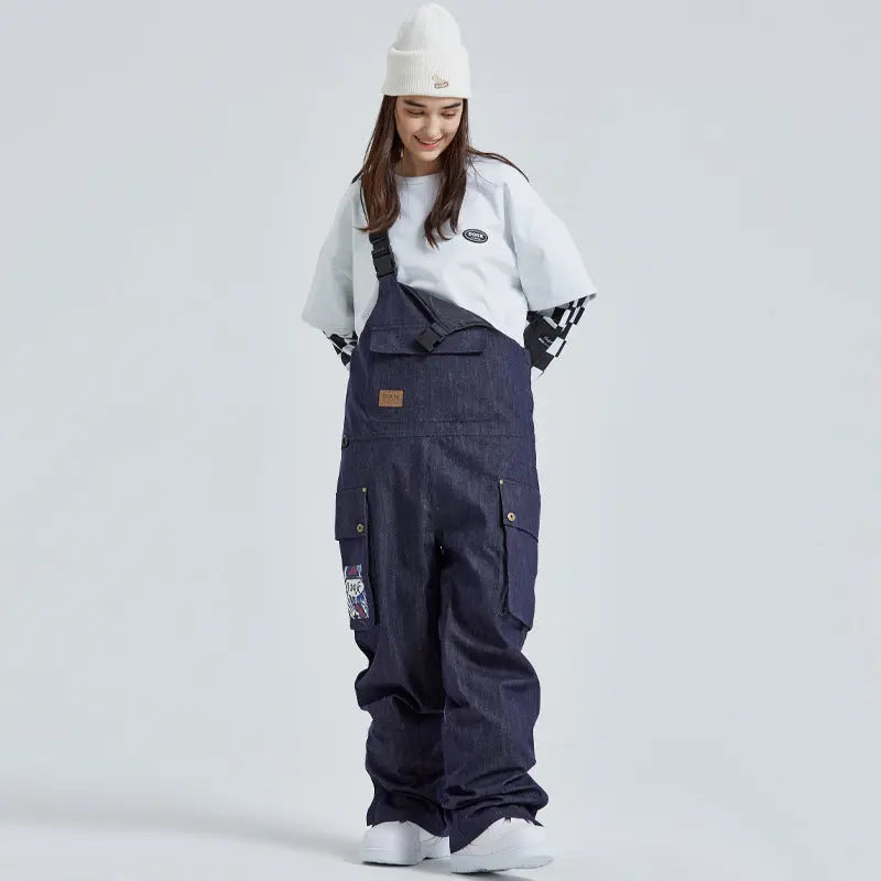 Unisex Denim Snow Bibs Pants HOTIANSNOW