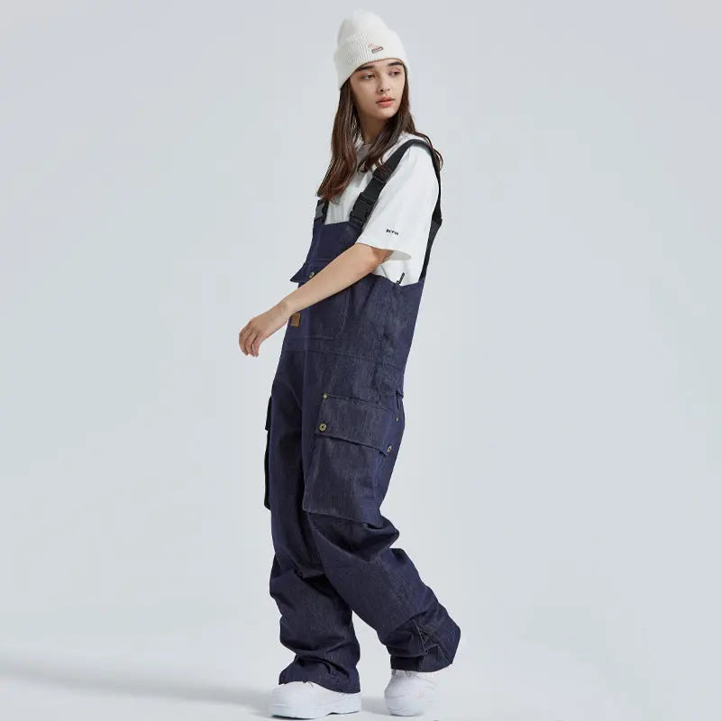 Unisex Denim Snow Bibs Pants HOTIANSNOW