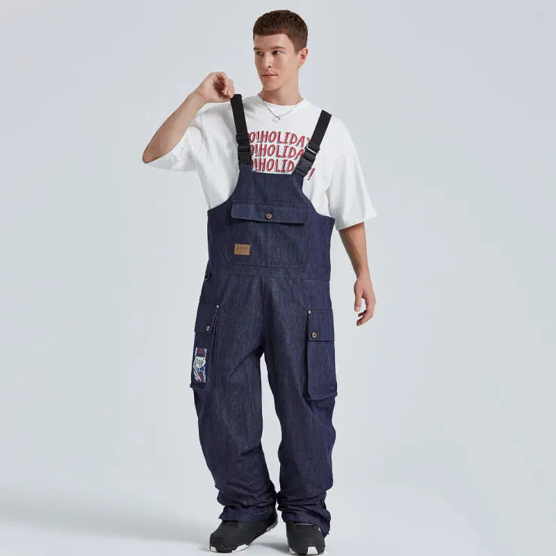 Unisex Denim Snow Bibs Pants HOTIANSNOW