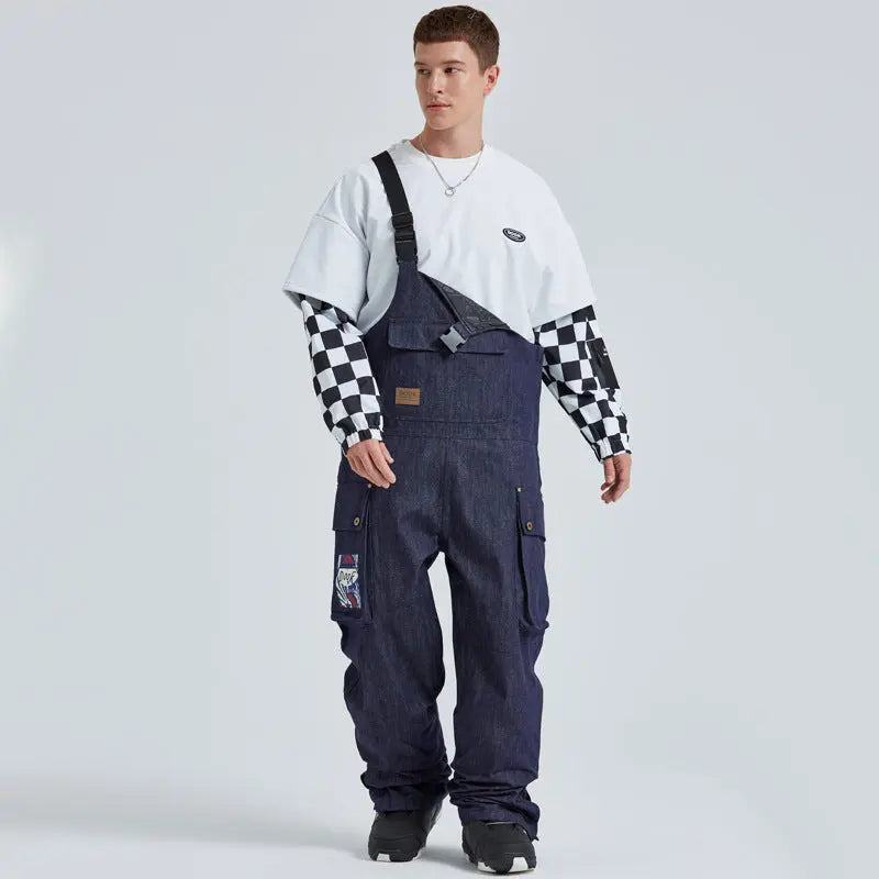 Unisex Denim Snow Bibs Pants HOTIANSNOW