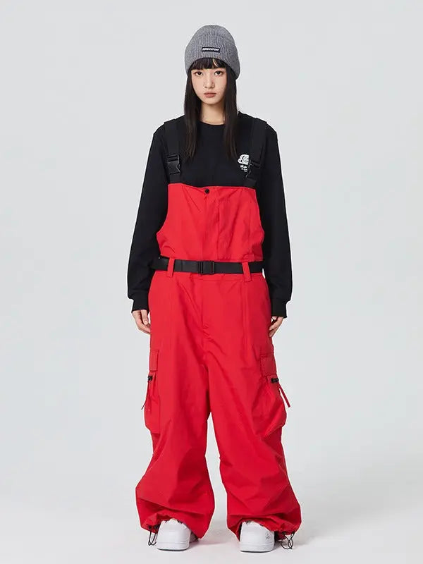 Unisex Hip-hop Ski Pants Baggy Belted Snow Bibs Overalls 