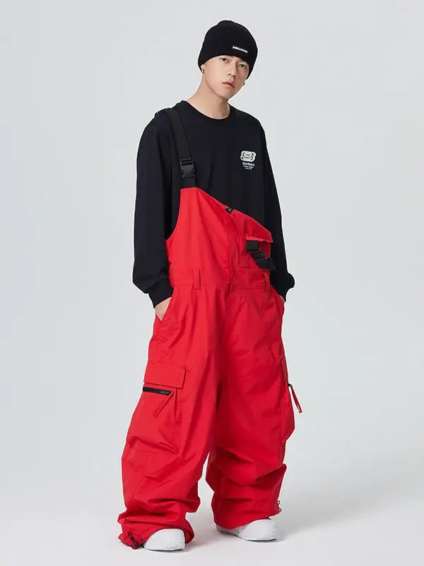 Unisex Hip-hop Ski Pants Baggy Belted Snow Bibs Overalls 