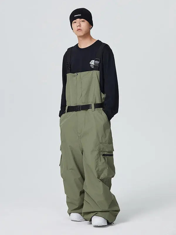 Unisex Hip-hop Ski Pants Baggy Belted Snow Bibs Overalls 