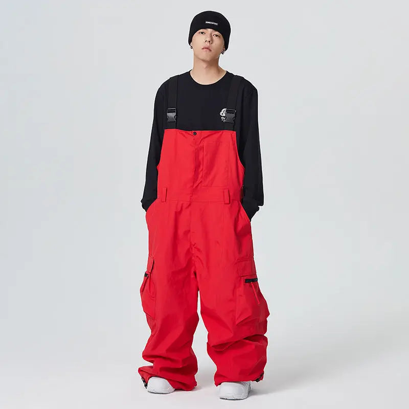 Unisex Hip-hop Ski Pants Baggy Belted Snow Bibs Overalls 