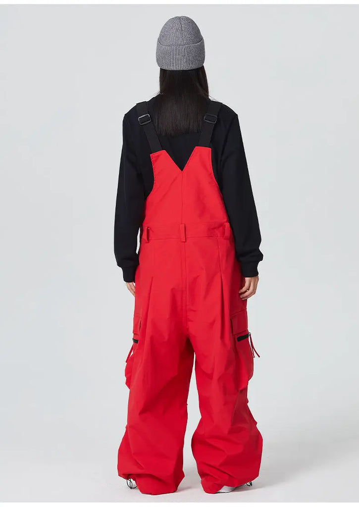 Unisex Hip-hop Ski Pants Baggy Belted Snow Bibs Overalls 