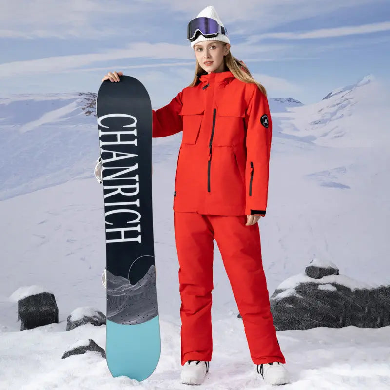 Unisex Outdoor Ski Snow Overalls Solid Color Snowsuits 