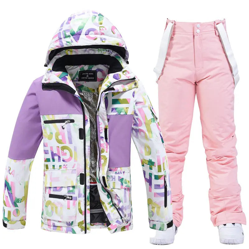 Unisex Patchwork Ski Snow Jacket & Bibs Outdoor Snowwear HOTIANSNOW