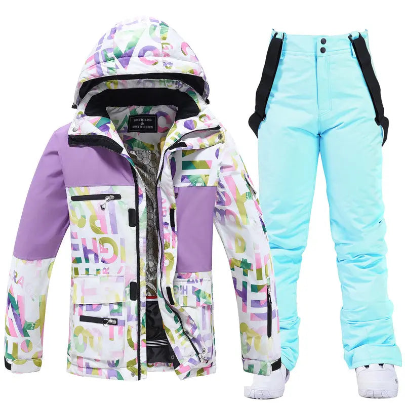 Unisex Patchwork Ski Snow Jacket & Bibs Outdoor Snowwear HOTIANSNOW