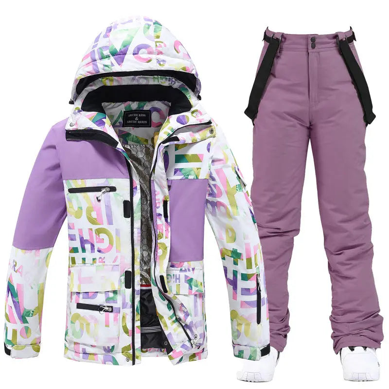 Unisex Patchwork Ski Snow Jacket & Bibs Outdoor Snowwear HOTIANSNOW