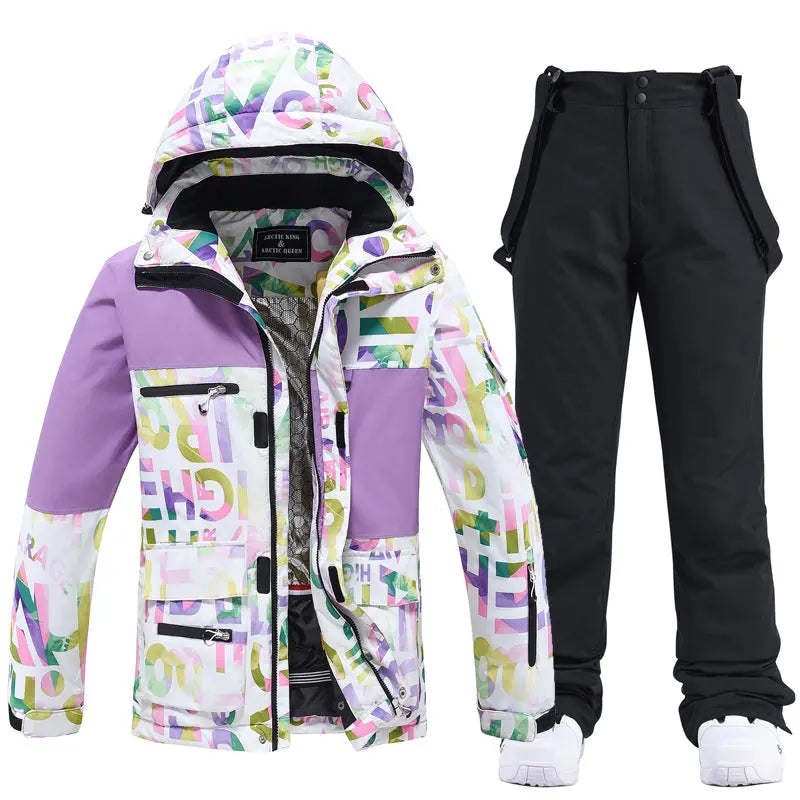 Unisex Patchwork Ski Snow Jacket & Bibs Outdoor Snowwear HOTIANSNOW