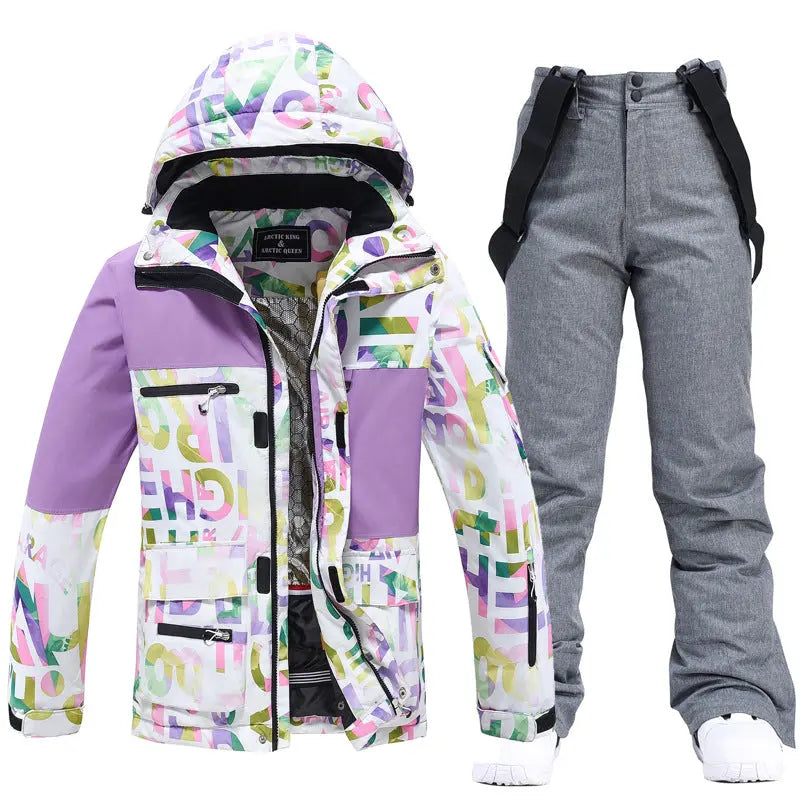 Unisex Patchwork Ski Snow Jacket & Bibs Outdoor Snowwear HOTIANSNOW