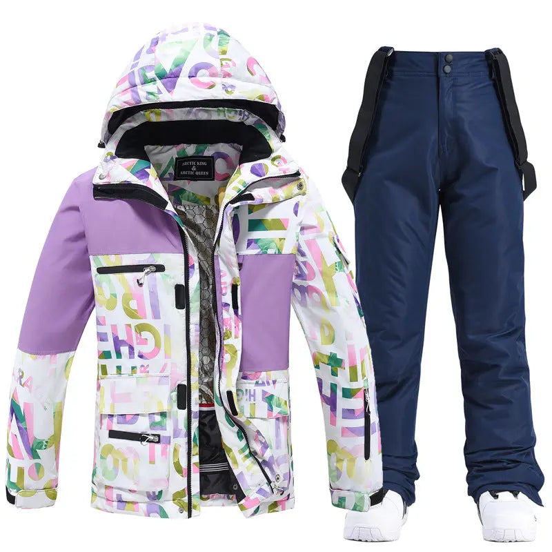 Unisex Patchwork Ski Snow Jacket & Bibs Outdoor Snowwear HOTIANSNOW