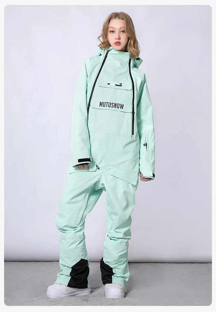 Unisex Ski Onesie Overalls Winter Hooded One-piece Snow Jumpsuits  