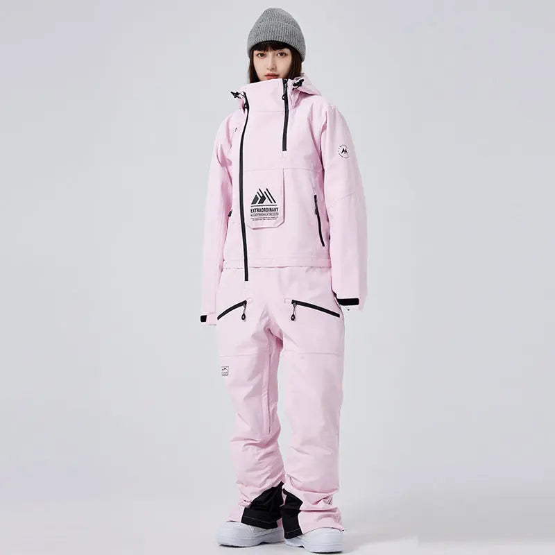 Unisex Ski Onesie Overalls Winter Hooded One-piece Snow Jumpsuits  