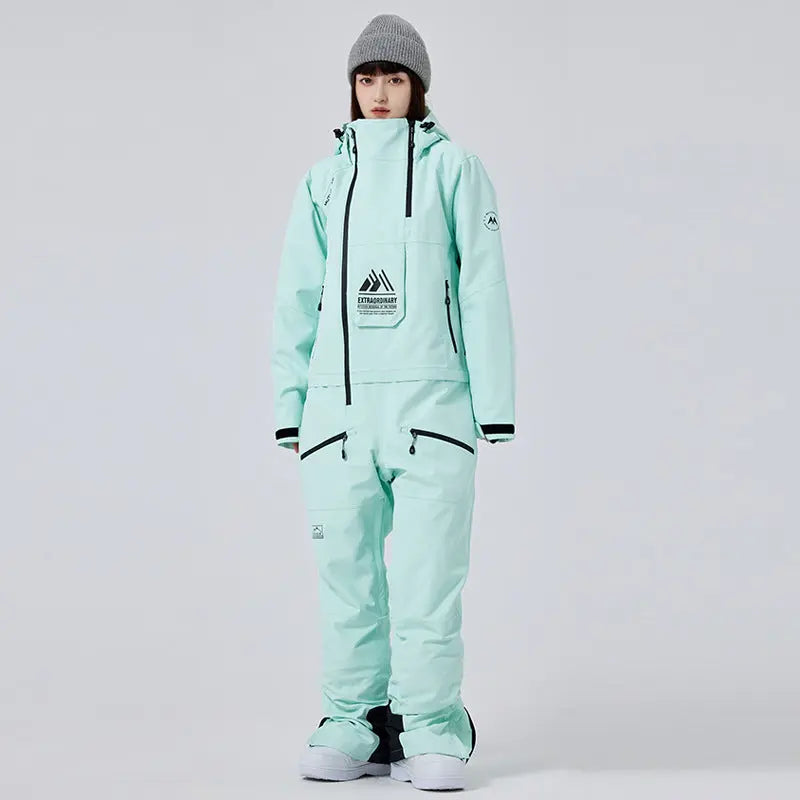 Unisex Ski Onesie Overalls Winter Hooded One-piece Snow Jumpsuits  